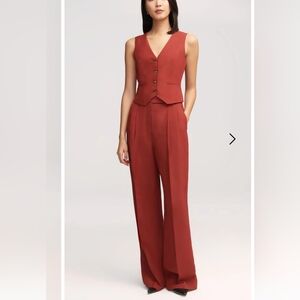 NWT Zara Waistcoat & Pleat Trouser Viscose Linen Twill Chili